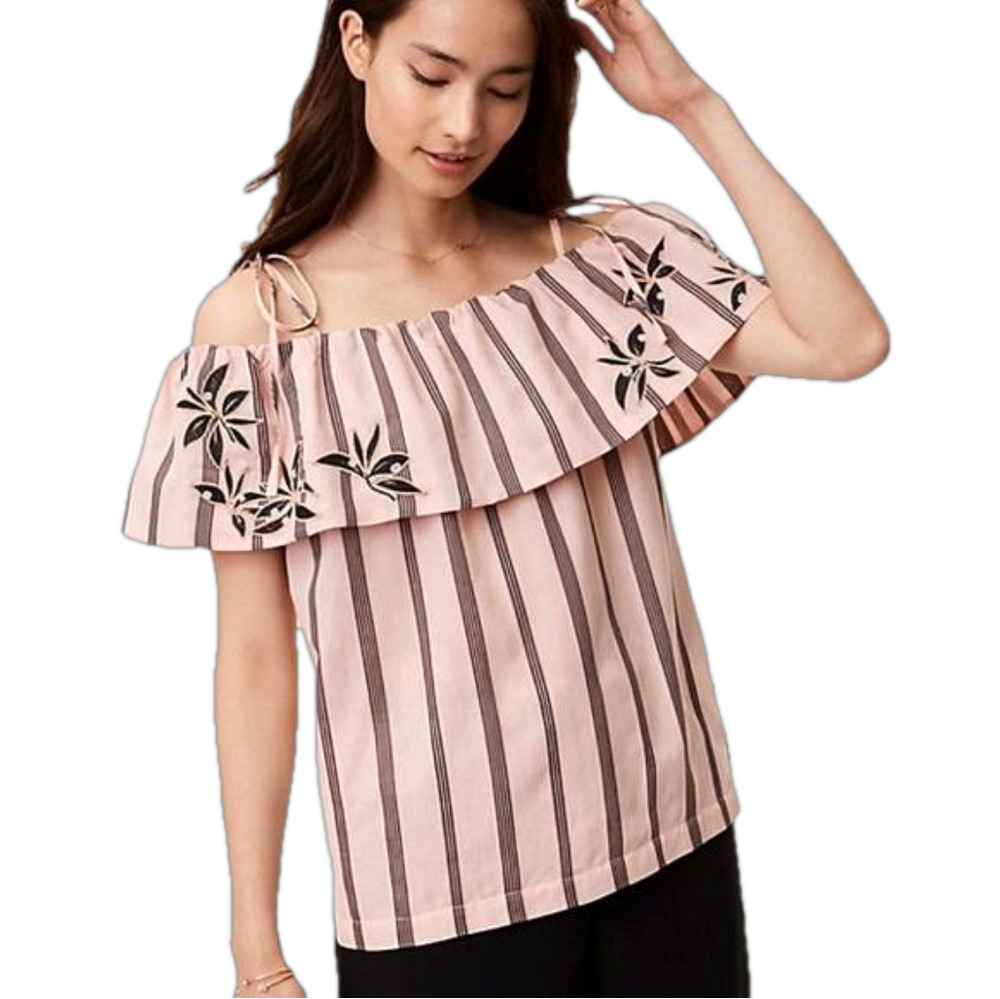 LOFT NWT Pink Striped Orchid Cold Shoulder Top Size XS